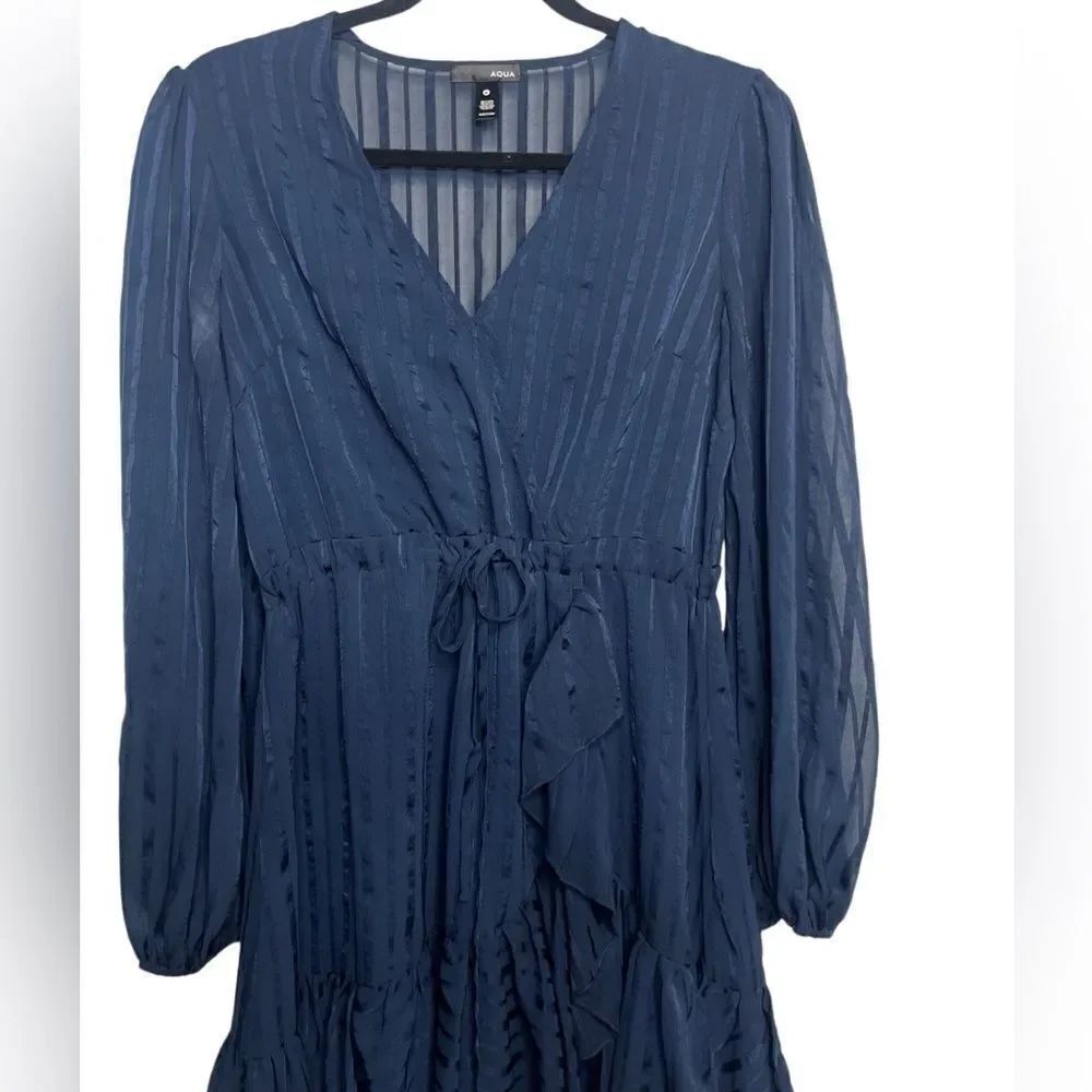 Aqua Bloomingdales Striped Long Sleeve Flowy Dress Blue Size Medium